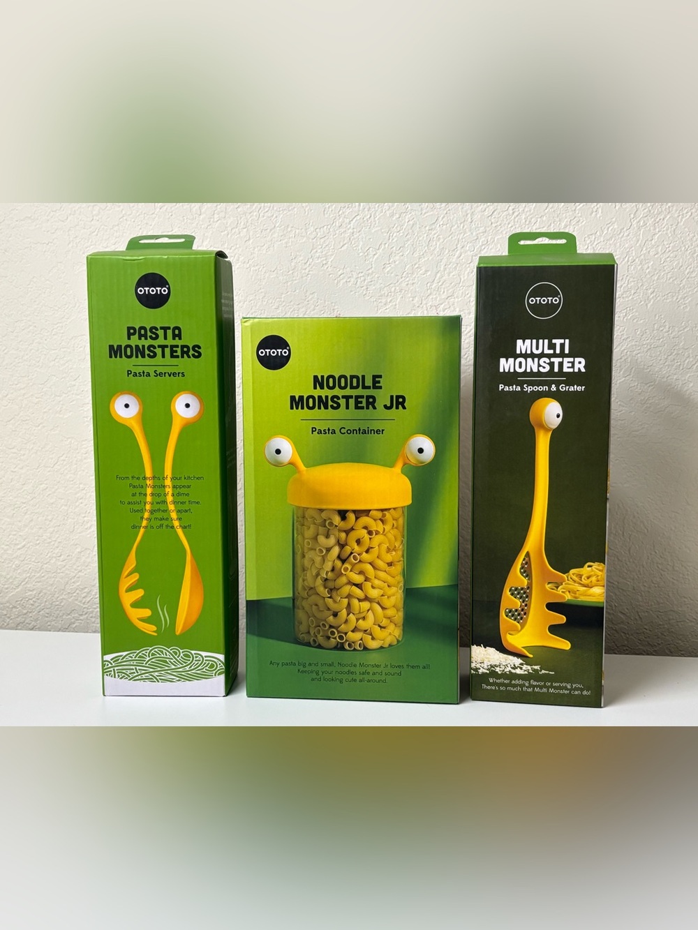 Noodle Monster Jr Container w/ Pasta Spoon Grater & Pasta Servers By OTOTO